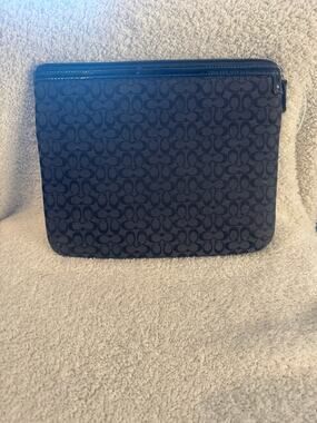 Coach Signature Canvas Tablet Case Black Zippered iPad Tech Sleeve Pouch